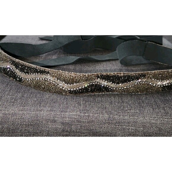 Women\'s Ornate Heavily Beaded Rhinestone Gray Suede Tie Belt One Size main image 3